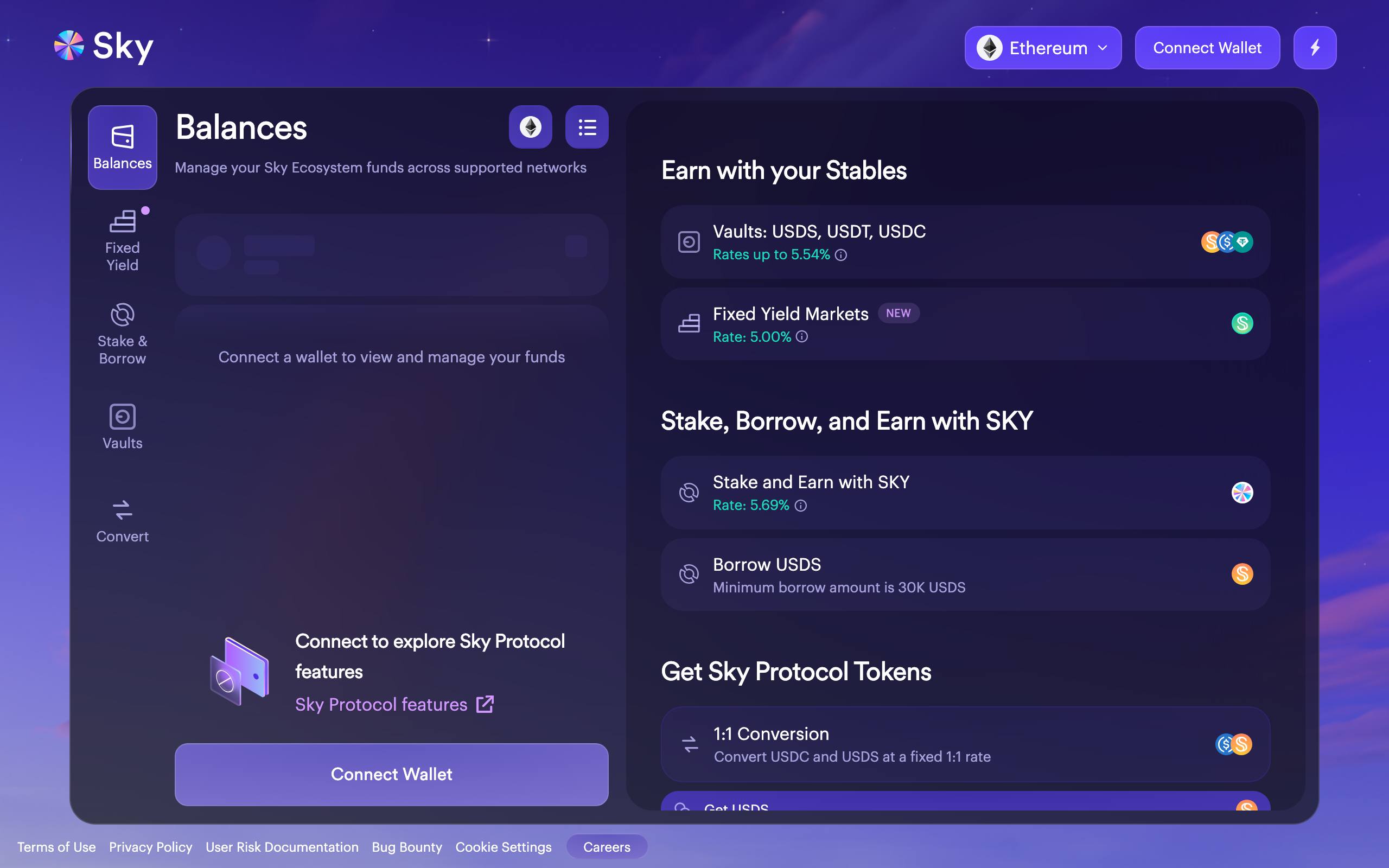app.sky.money — Balances view of the live Sky.money application
